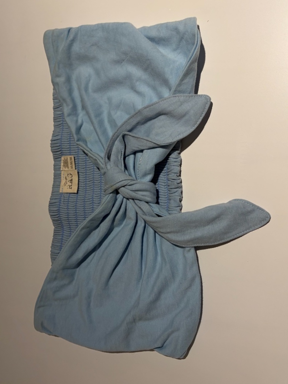 Light Blue Smocked Tie Front Bandeau Crop Top